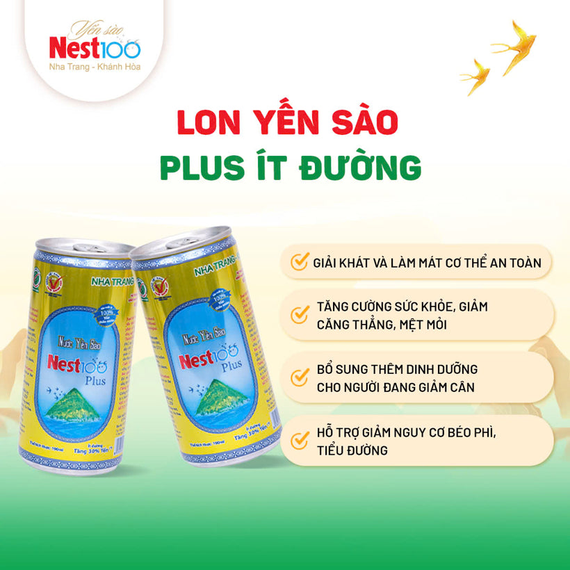 Nước yến Nest100 Plus 190ml ít đường khay 30 lon bổ dưỡng