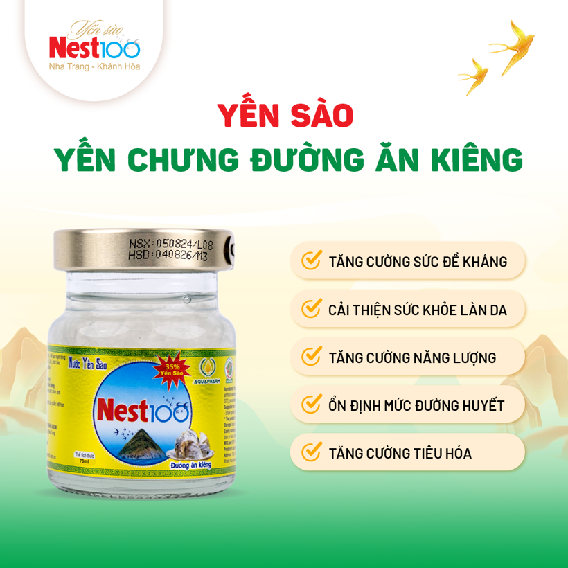 Yến chưng Nest100 đường ăn kiêng Nest100 - 70ml bổ sung canxi