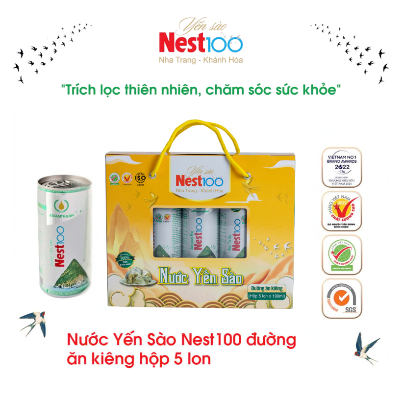 Nước yến Nest100 ăn kiêng 190ml hộp 5 lon ít calo dễ hấp thu
