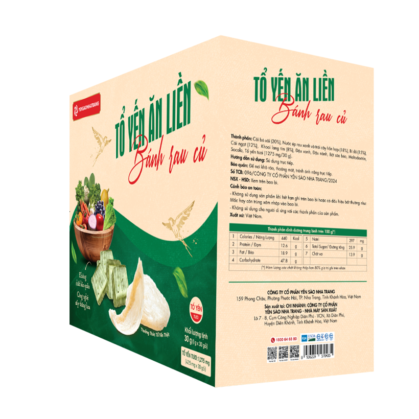 Tổ yến ăn liền bánh rau củ 30 gói giàu chất xơ phù hợp ăn chay