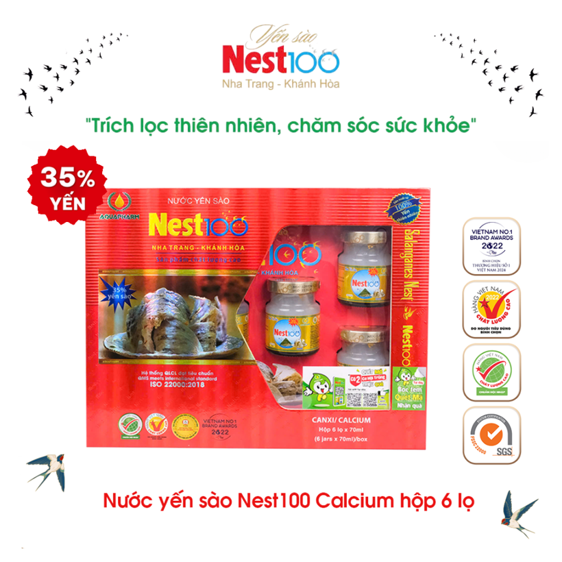 Nước yến Nest100 Calcium 6 lọ bổ sung canxi chắc xương