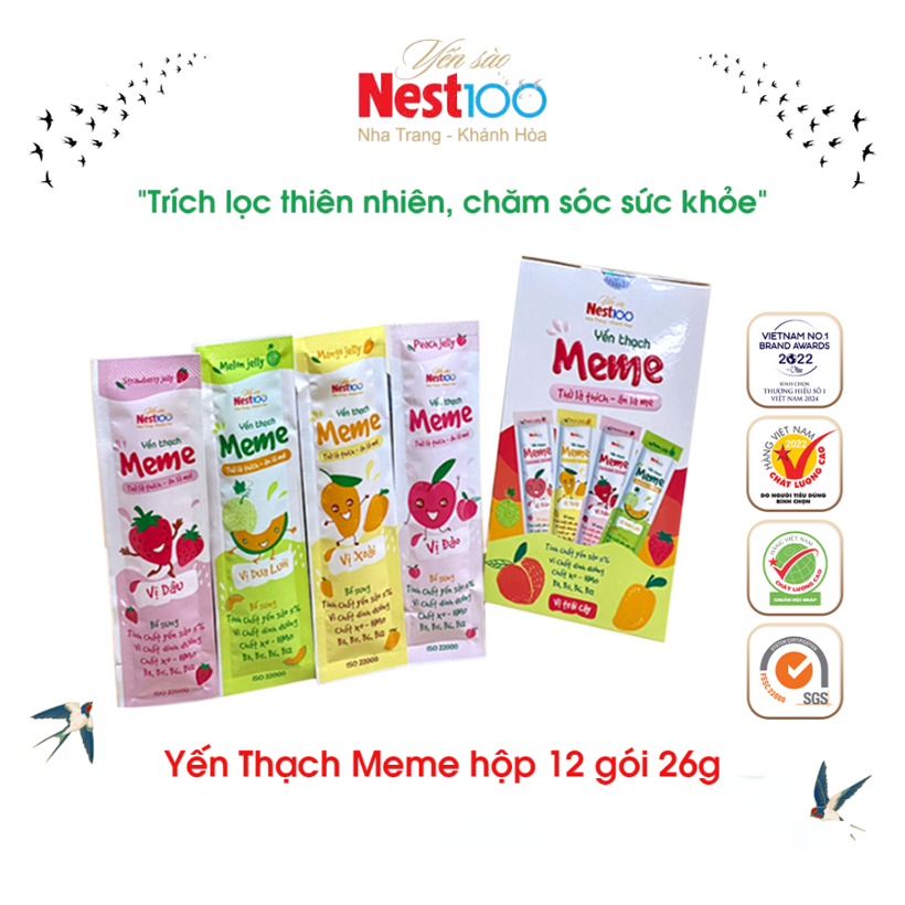 Thạch yến Meme Nest100 hộp 12 gói bổ sung chất xơ HMO
