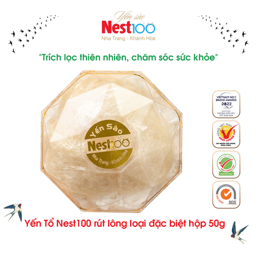 Yến tổ rút lông Nest100 loại đặc biệt 50g - nguyên chất cao cấp