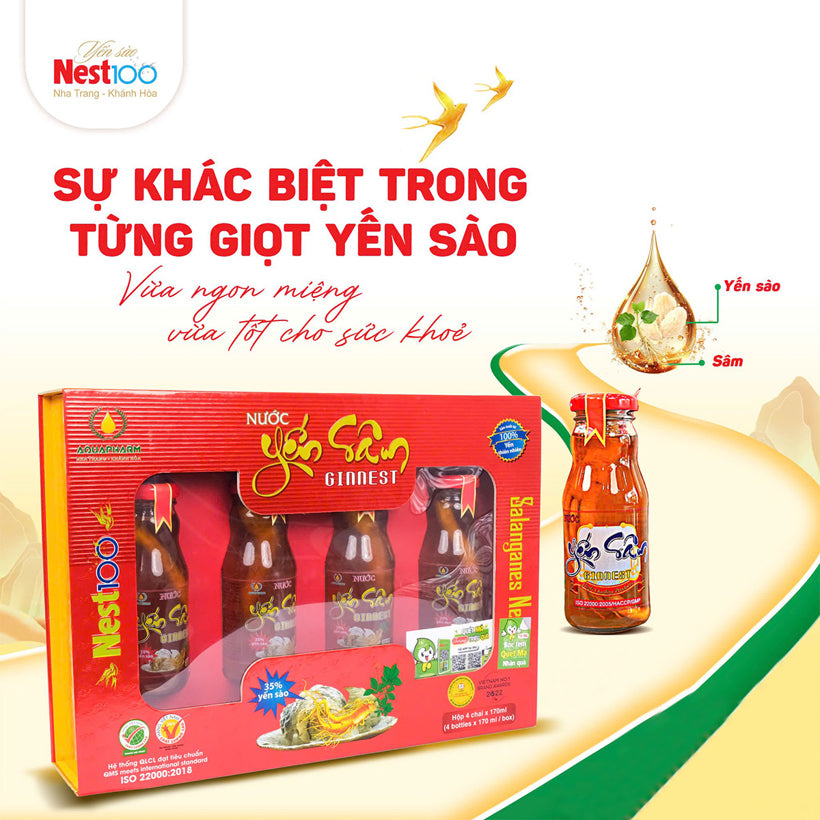 Nước yến sâm Ginnest Nest100 170ml x4 chai bổ sinh lực
