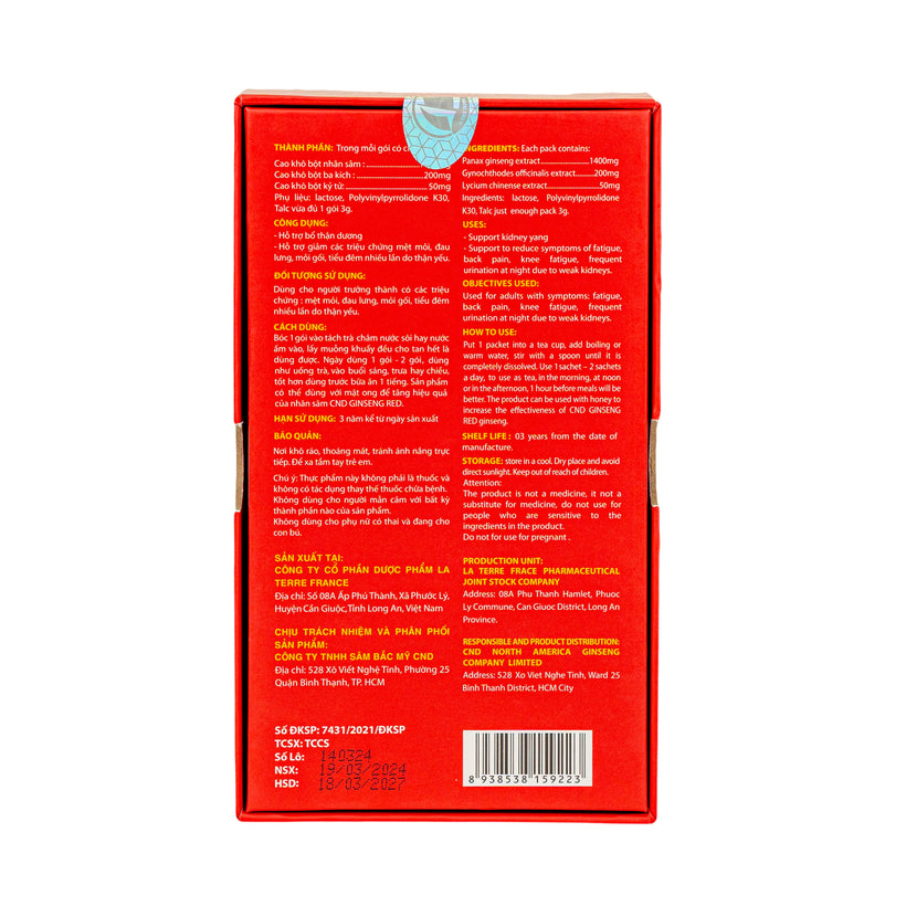 CND Ginseng Red (hộp 30 gói)– Nhân sâm hòa tan, hỗ trợ bổ thận, giảm mệt mỏi