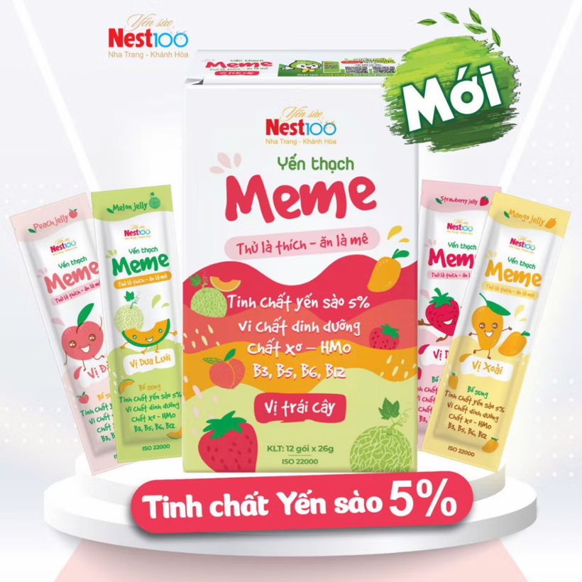 Thạch yến Meme Nest100 hộp 12 gói bổ sung chất xơ HMO
