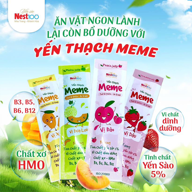 Thạch yến Meme Nest100 hộp 12 gói bổ sung chất xơ HMO