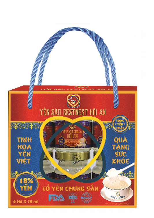 Tổ Yến Chưng Sẵn BESTNEST Hội An 18% Đường Phèn – Hộp 6 Hũ 70ml