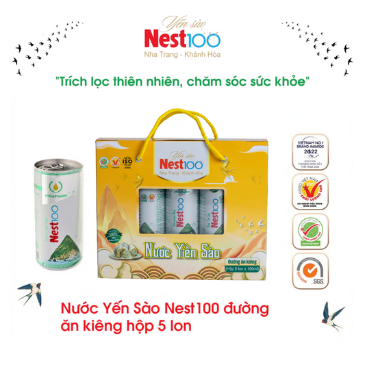 Nước yến Nest100 ăn kiêng 190ml hộp 5 lon ít calo dễ hấp thu